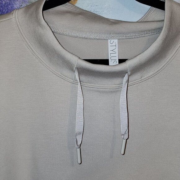 Oversized Neutral Beige Pullover Sweatshirt With Drawstrings & Ribbed Cuffs - Picture 7 of 8